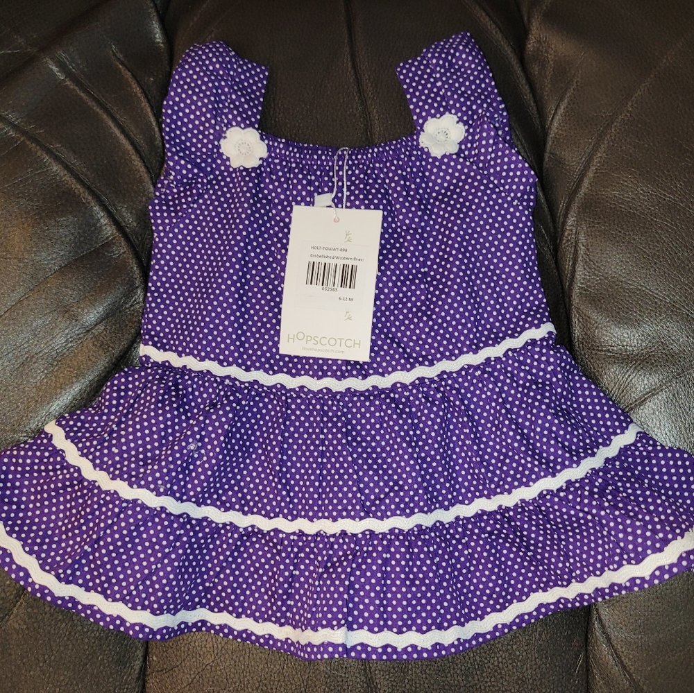 🆕️ Hopscotch Purple Polkadot Tiered Western Dress Baby Girls 6 12 Months
